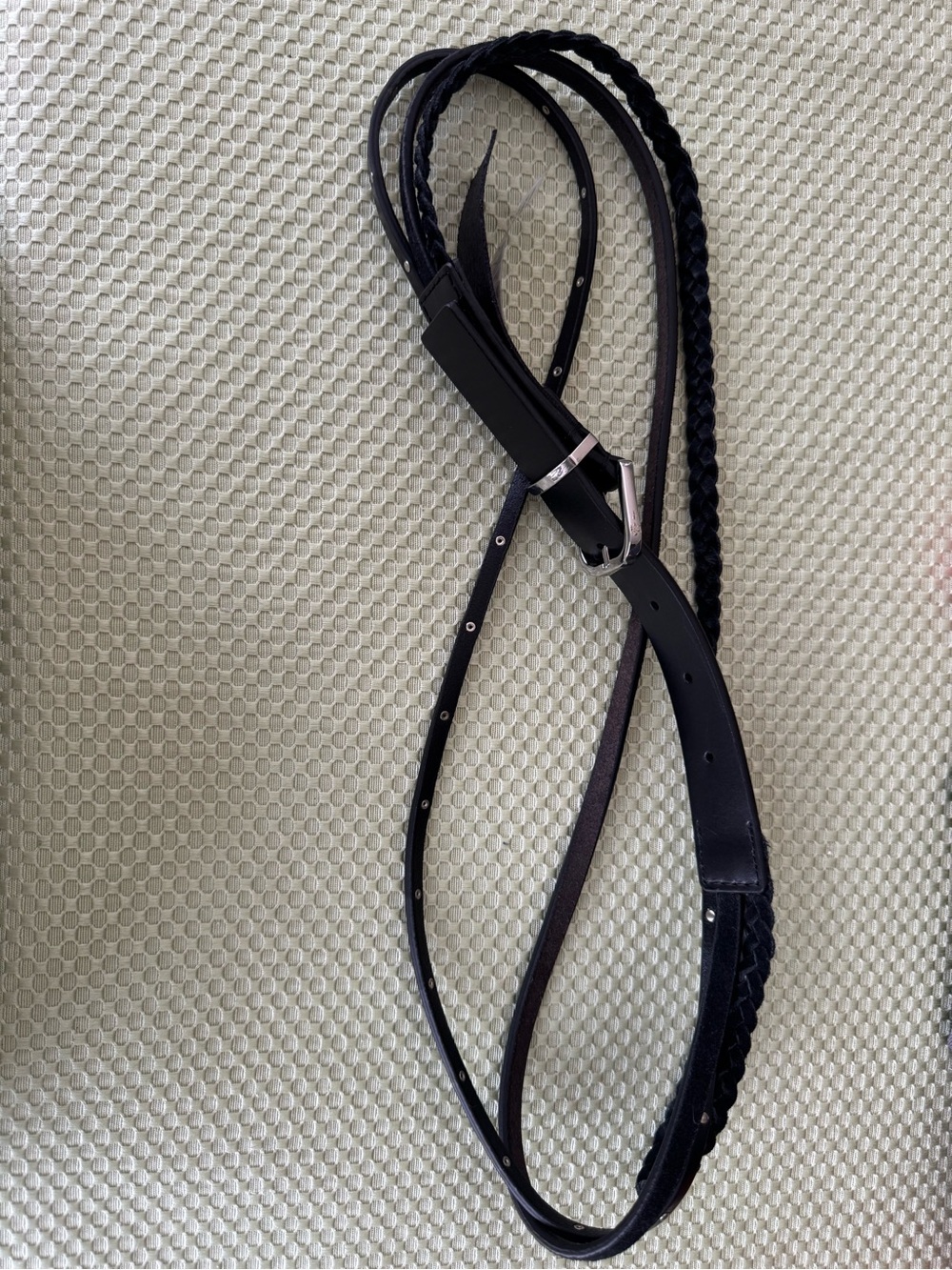 Rebecca Minkowski Size Small Black 3 Strip Leather Women’s Belt with chrome hard